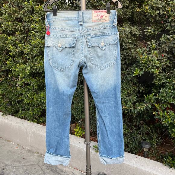 True Religion Straight Flap Roll Blue Jeans Denim Womens 28 - Picture 1 of 8